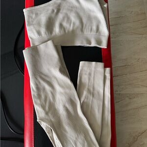 Women's Cream Ribbed Pants & Top Set